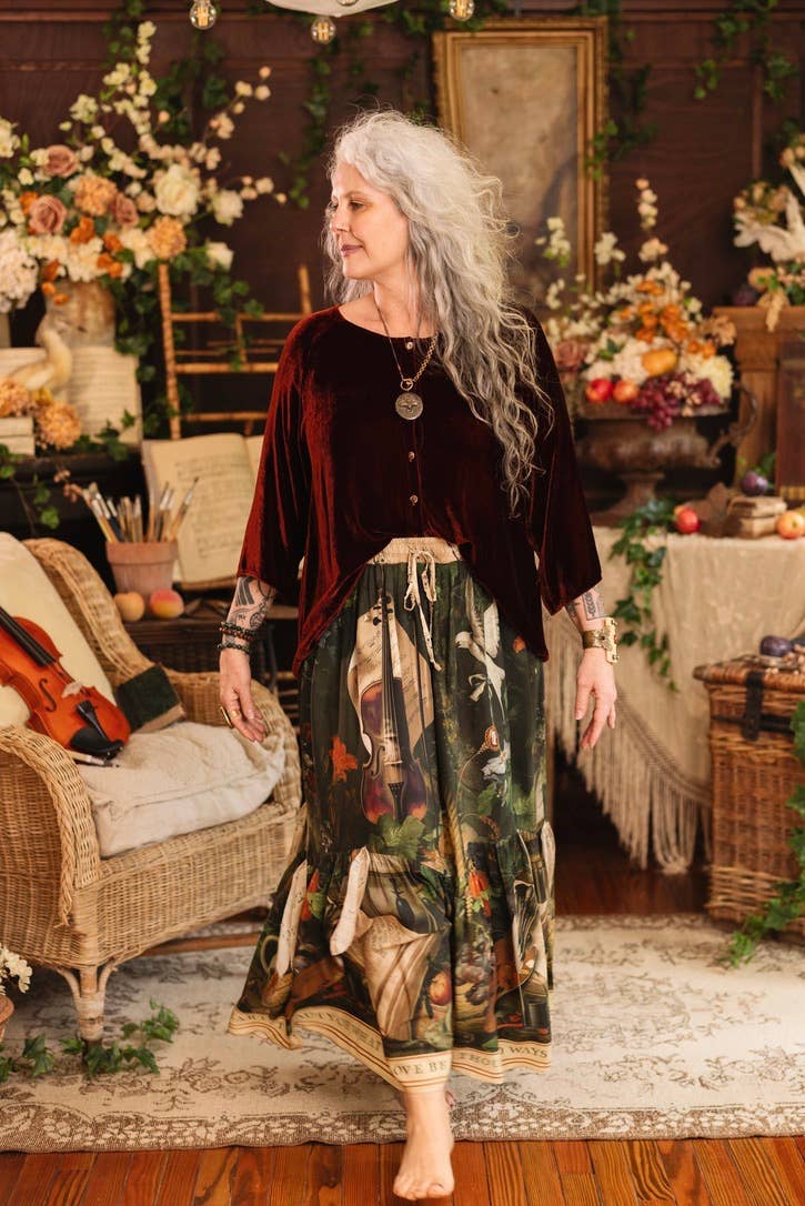Labour of Love Maxi Length Atelier Skirt w/ Florals & Violin