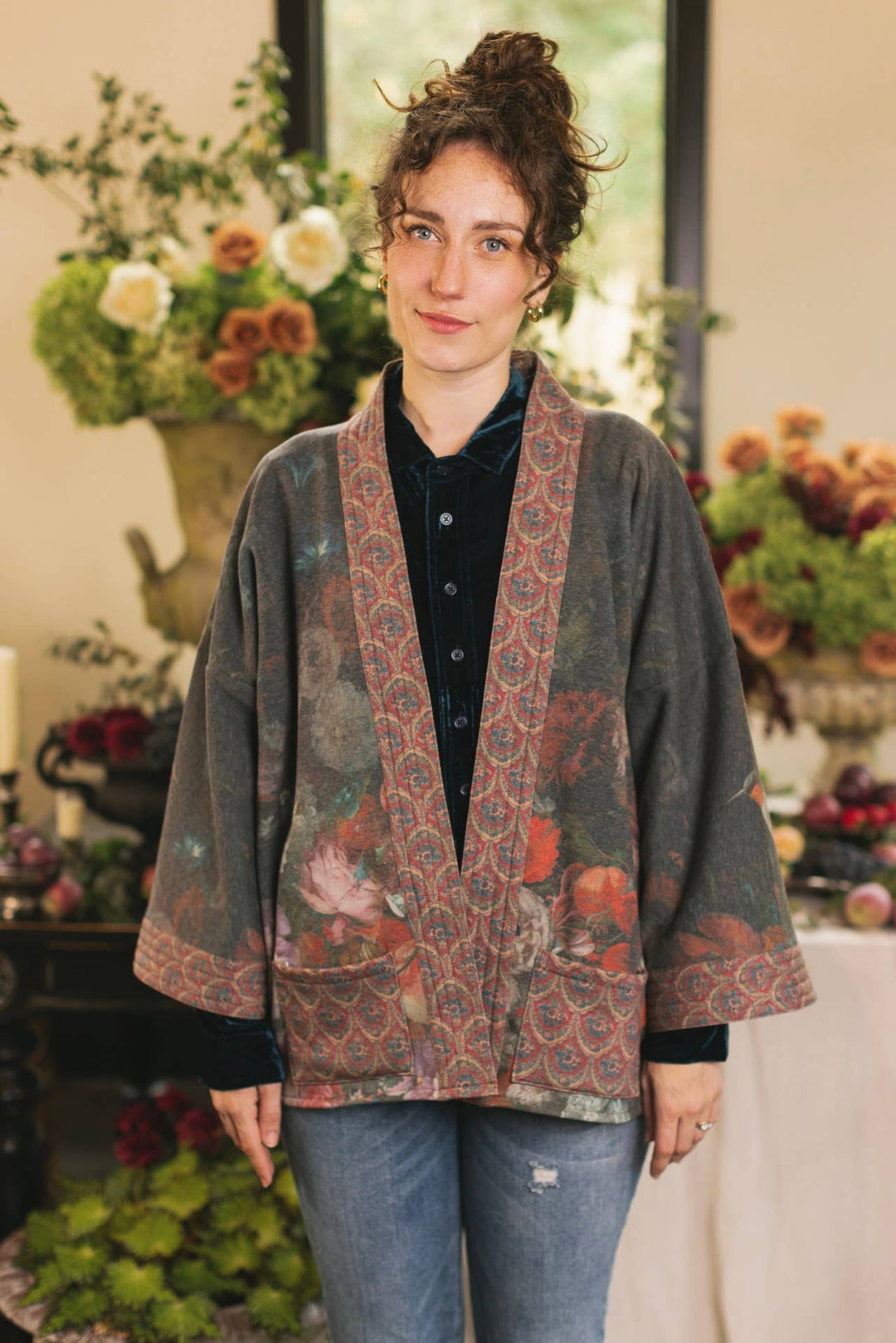 Flight of Fancy Fleece Cottage Cardigan Jacket w/Hummingbird