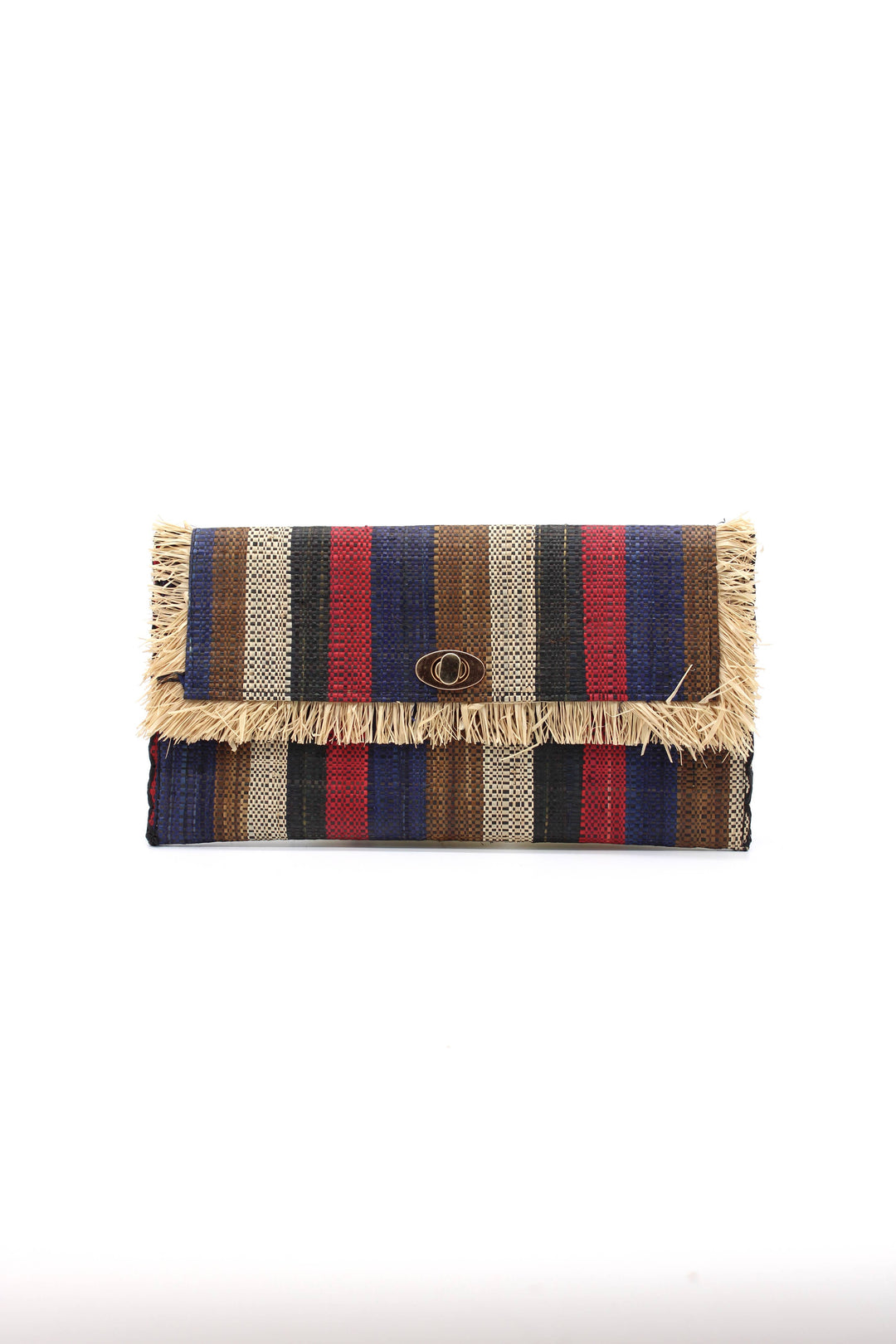 Sophie Raffia Straw Envelope Clutch Purse with Raw Fringe