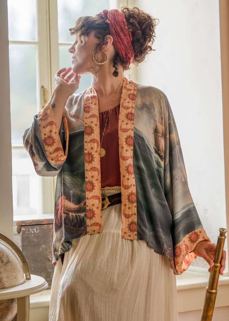 Hold Fast Pixie Duster Cropped Kimono w/ Boat, Rainbow - Canada