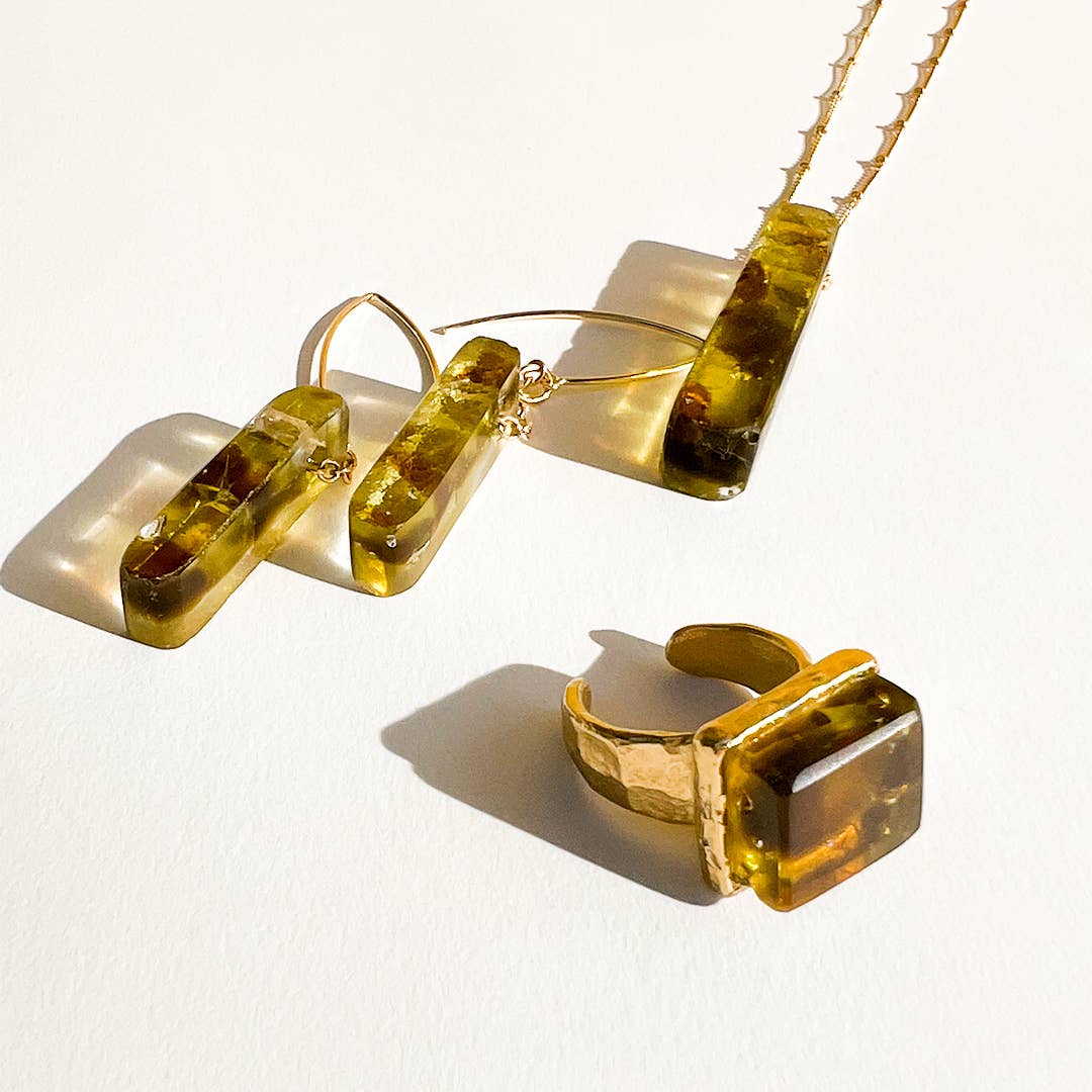 Mosaic Cube Ring - Gold & Tortoise Mosaic - USA