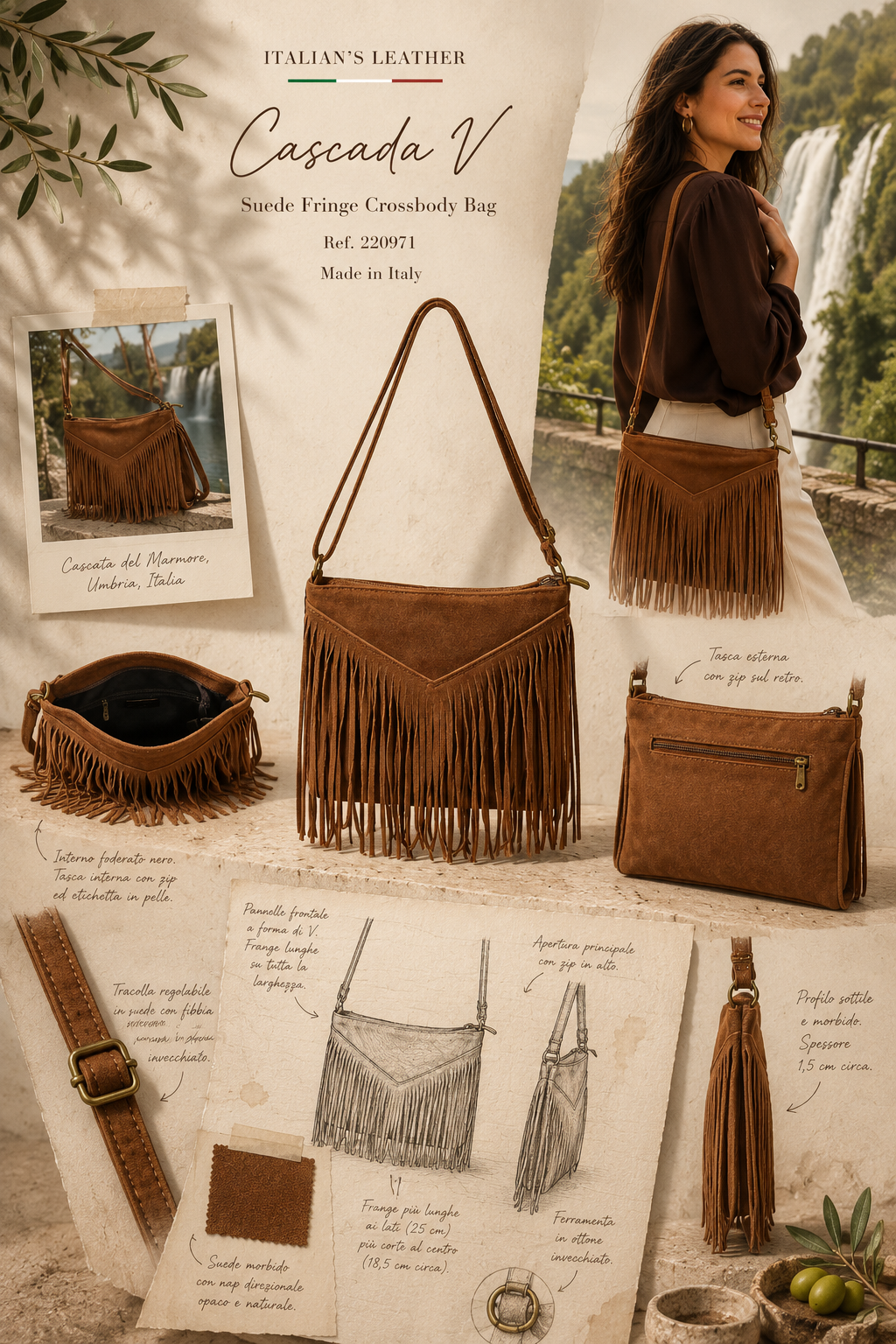 CASCADA V - Suede leather bag