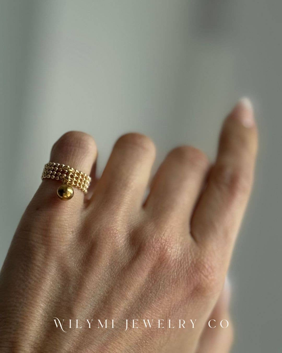 Gold Filled Orbit Droplet Ring | Flexible Band | Custom Size
