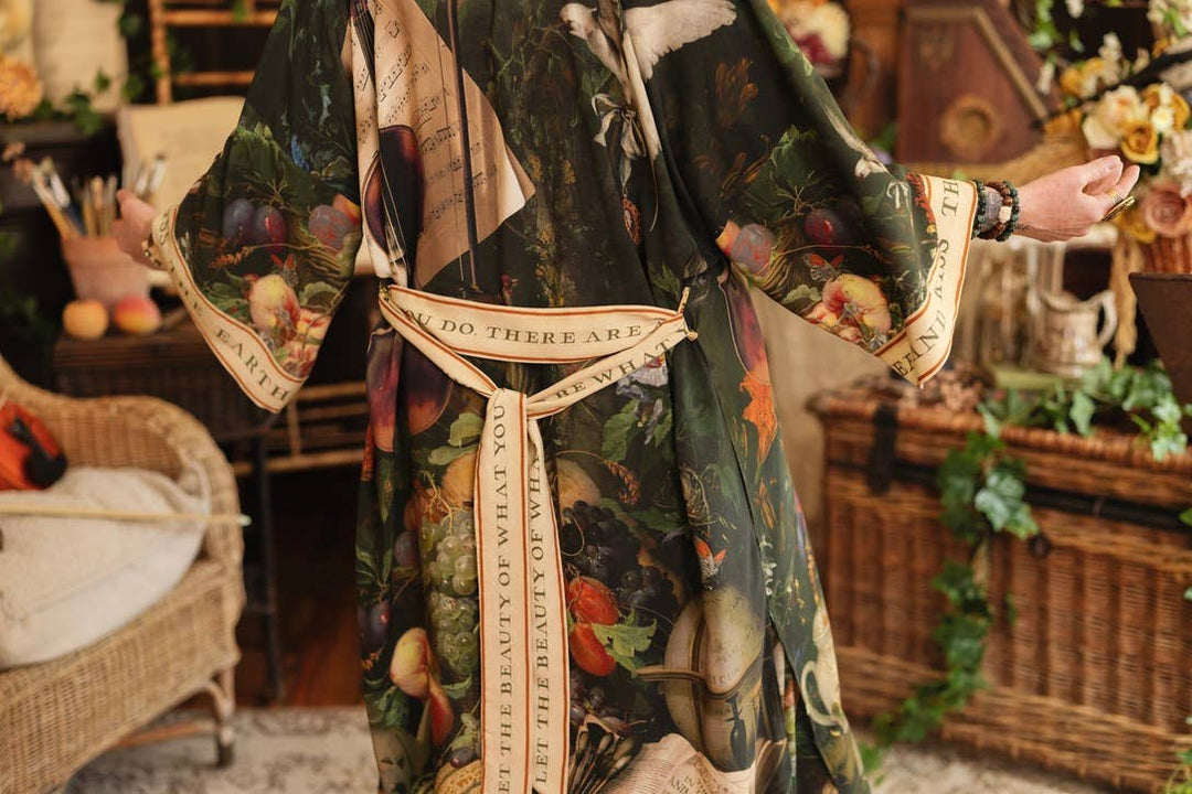 Labour of Love Opera Duster Kimono Robe w/ Florals & Violin