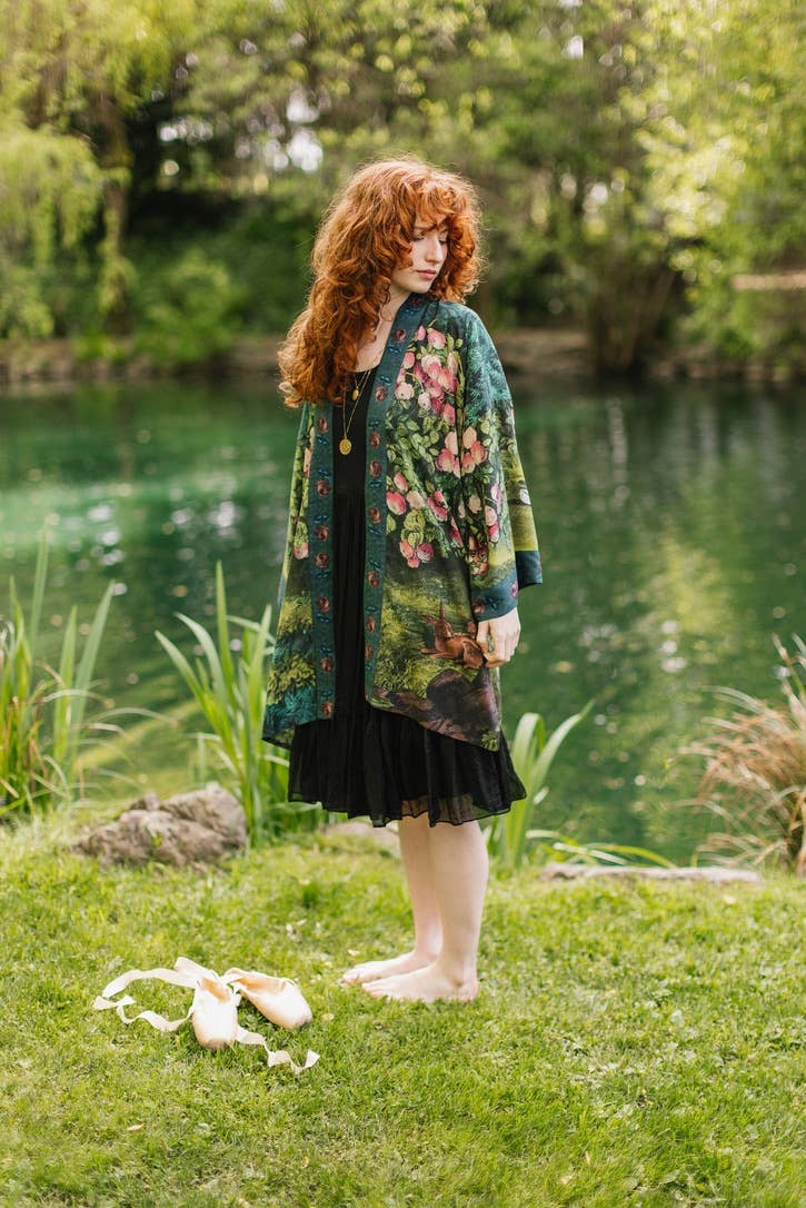 The Daydreamer Matinée Duster Kimono w/ Roses & Rabbits