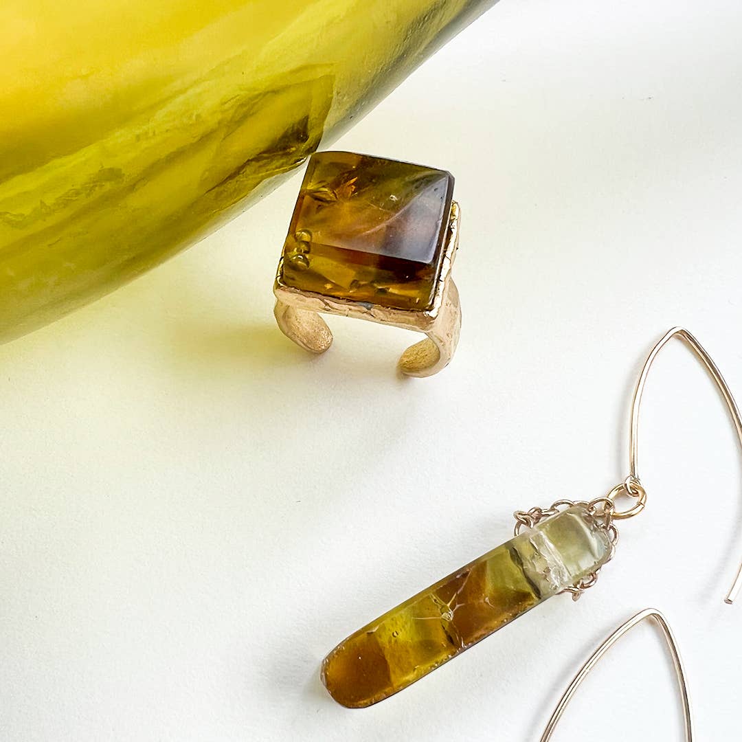 Mosaic Cube Ring - Gold & Tortoise Mosaic - USA