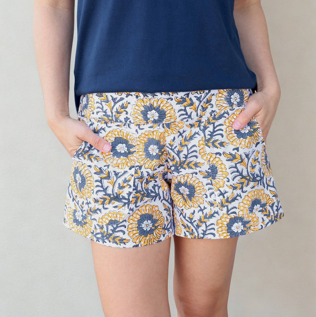 Indigo Sunflower Organic Cotton Shorts - India