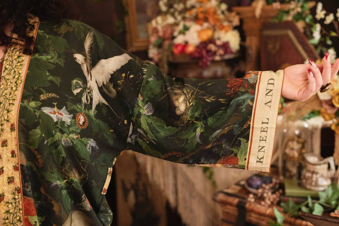 Labour of Love Matineé (mid length) Duster w/ Florals & Violin
