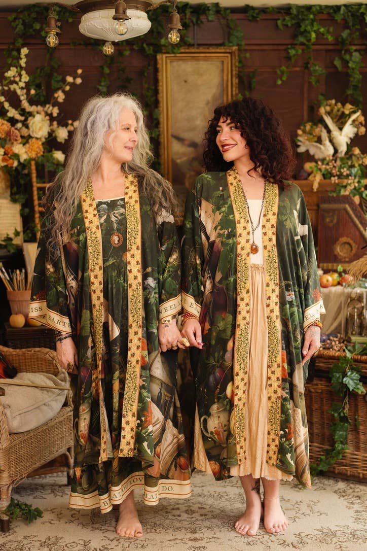 Labour of Love Opera Duster Kimono Robe w/ Florals & Violin