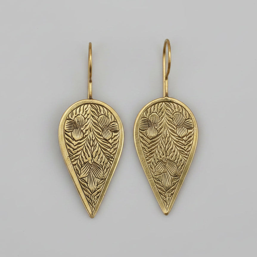 Brass Etched Petal Earring - Rajasthan