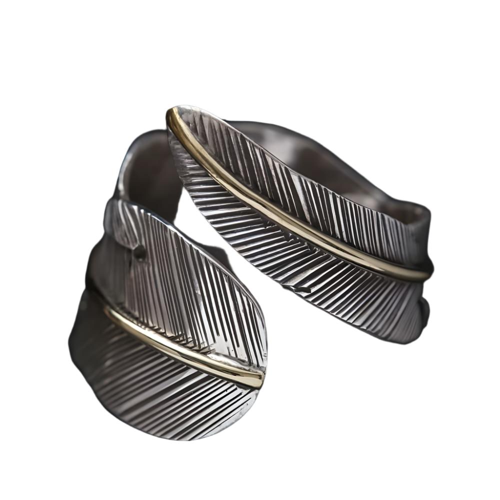 Sterling Silver Adjustable Feather Wrap Ring - Rathjen, India