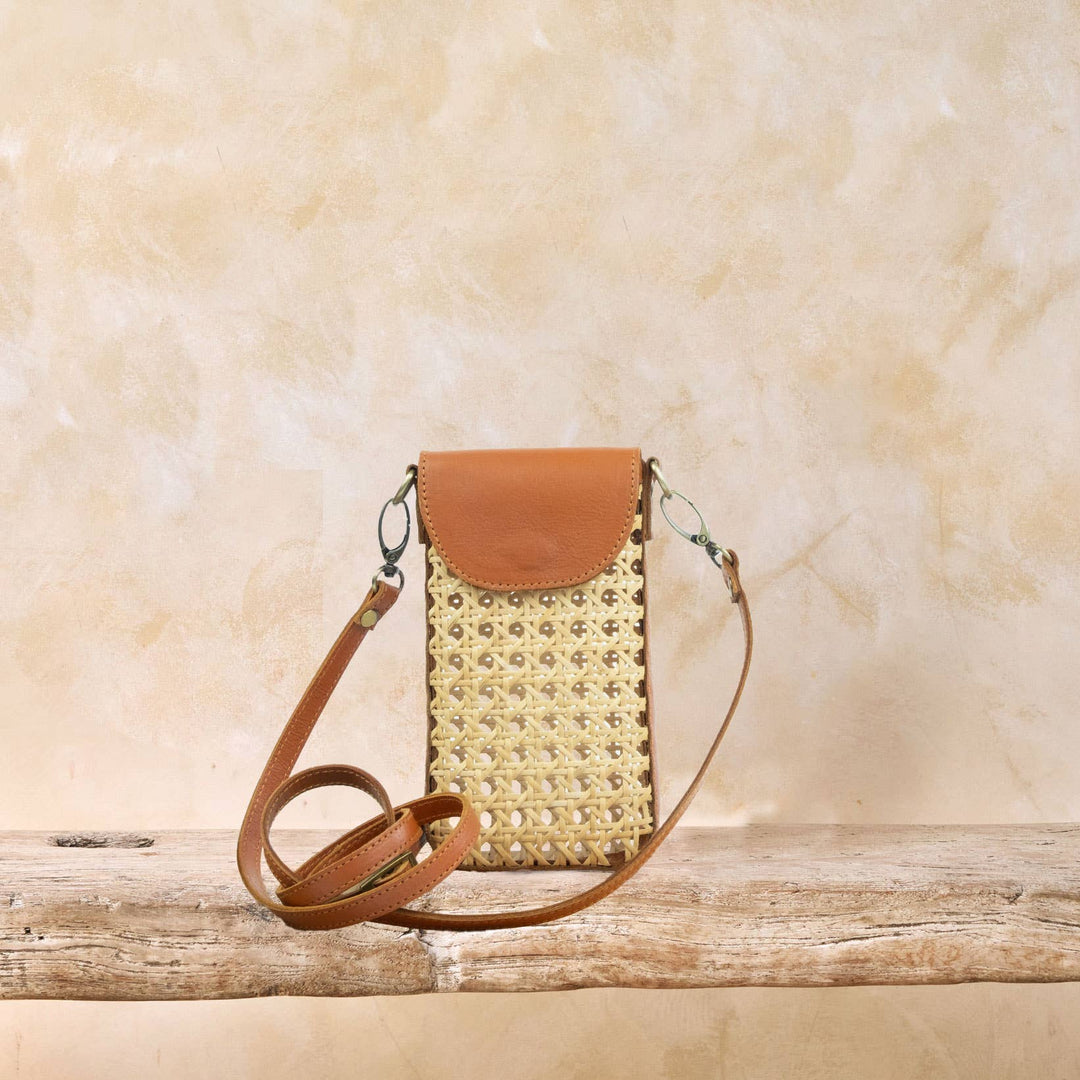 Rattan Cane Cell Phone Crossbody Bag - Bali