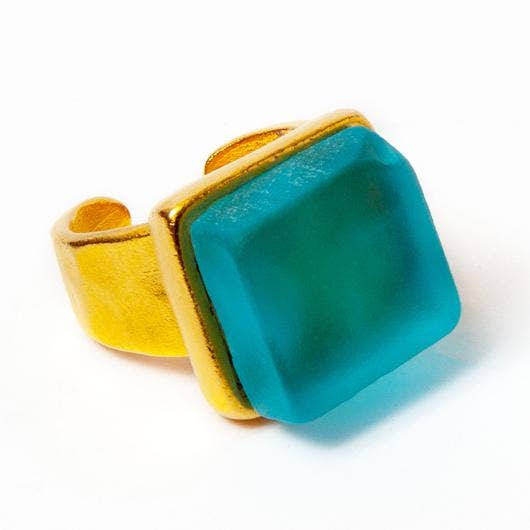 Cube Ring, Gold & Aqua - USA