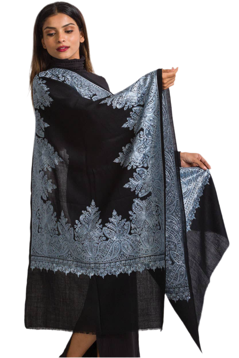 Priya Embroidered Wool Shawl