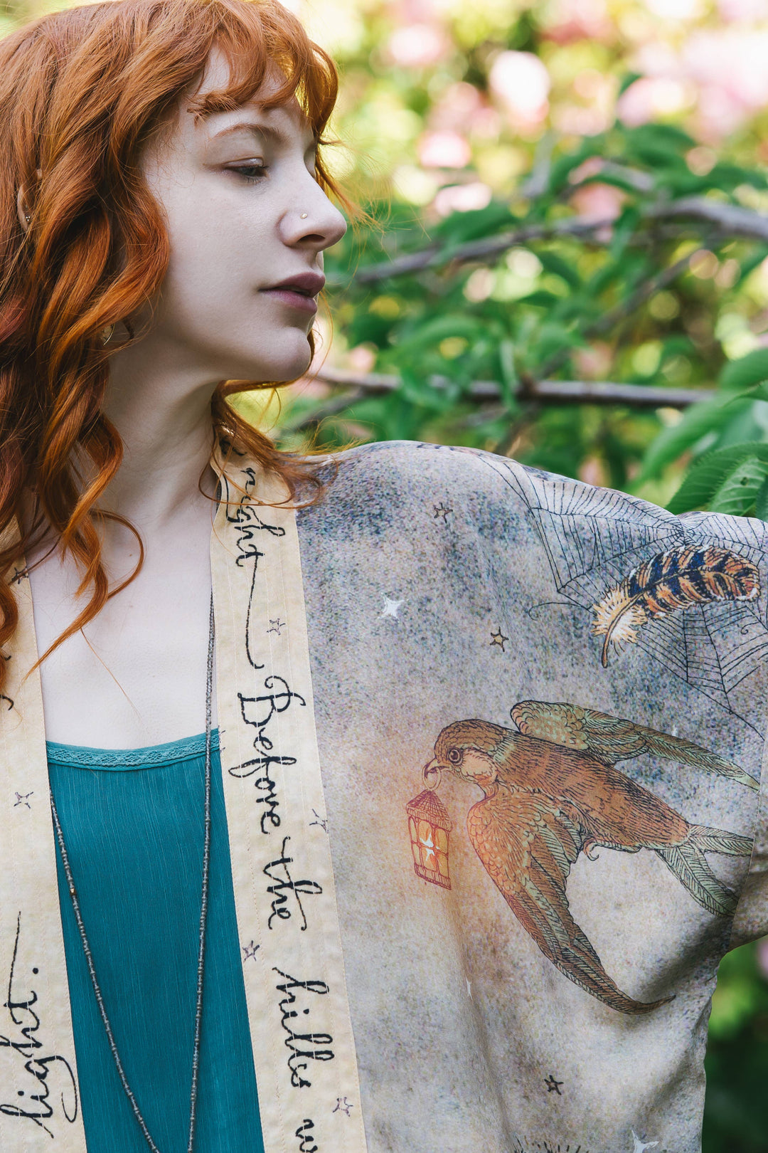 Lovelight Pixie Cropped Kimono w/ Woodland Swallow & Stars - Canada