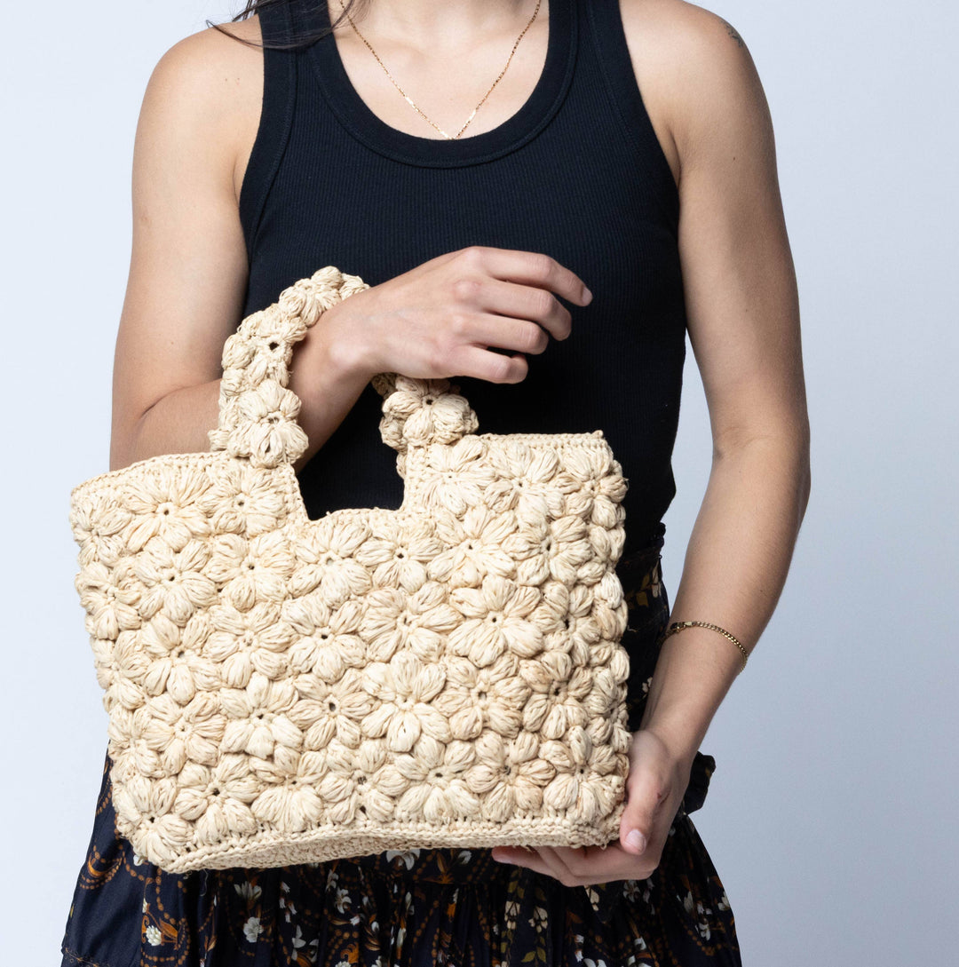 Florence Flower Crochet Raffia Straw Basket Handbag