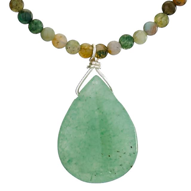 Aventurine Drop and Agate Beads Necklace - Bali