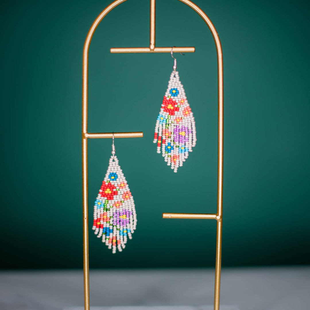 Flower Fringe Earrings White - Guatemala