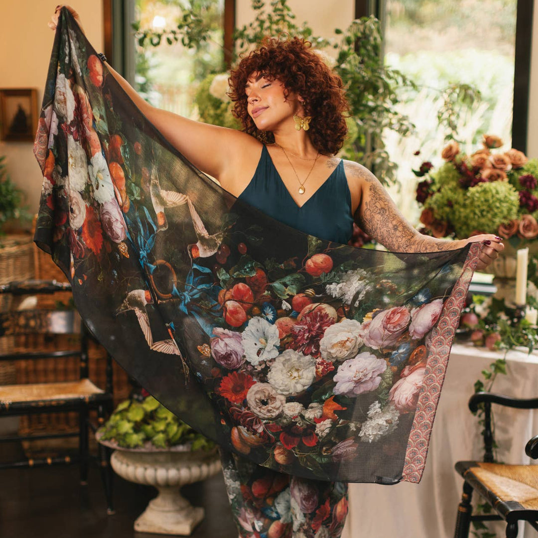 Flight of Fancy Floral Scarf with Hummingbirds Print - Canada