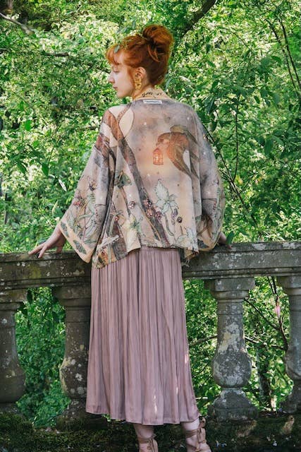 Lovelight Pixie Cropped Kimono w/ Woodland Swallow & Stars - Canada