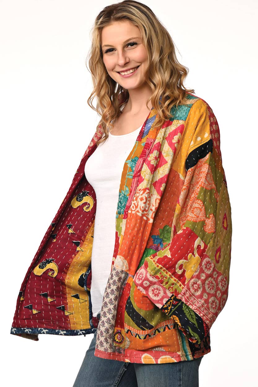 Reversible Cotton Kantha Kimono Jacket - Nepal