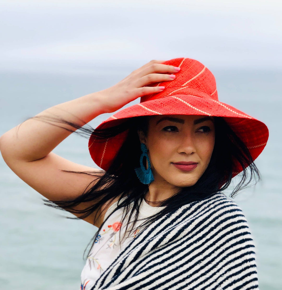 Sun Hats: Pinstripe Packable 5" & 7" Brim Raffia Straw
