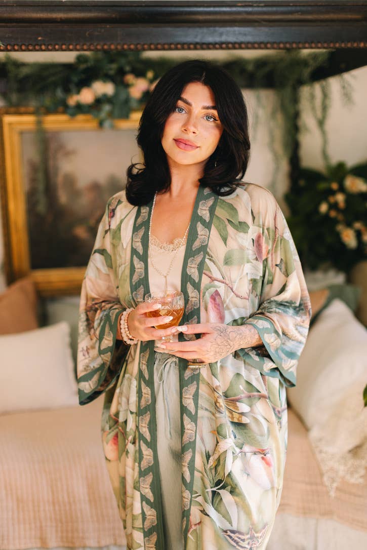 Fleur De Soleil Opera Duster Kimono Robe w/ Florals - Canada