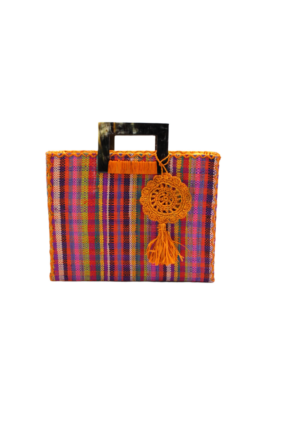 Stevie Square Straw Handbag with Horn Handles