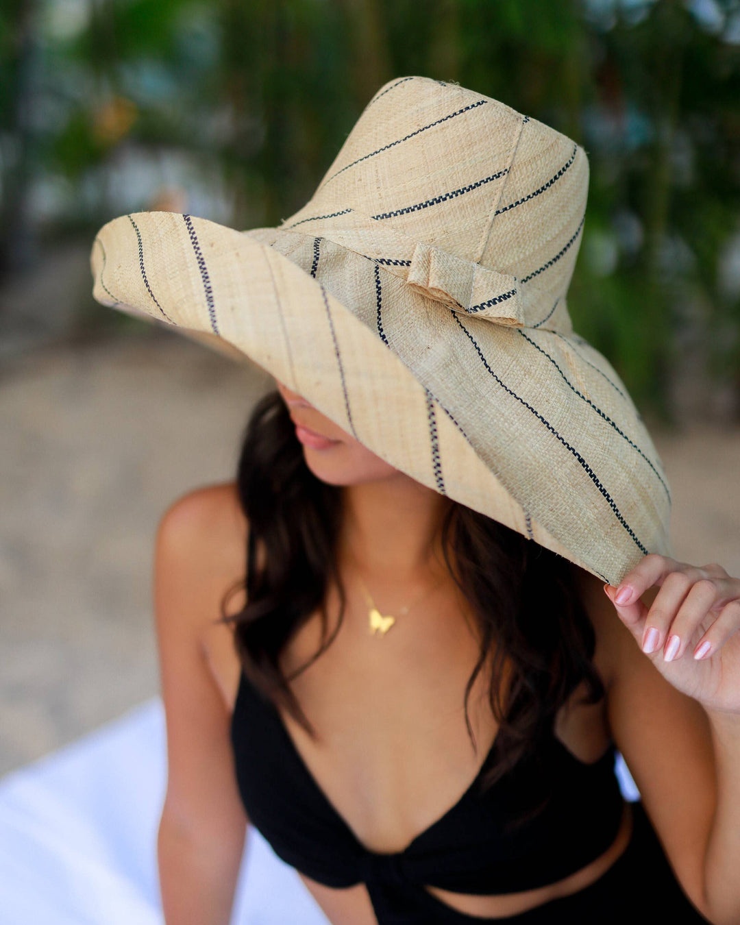 Sun Hats: Pinstripe Packable 5" & 7" Brim Raffia Straw
