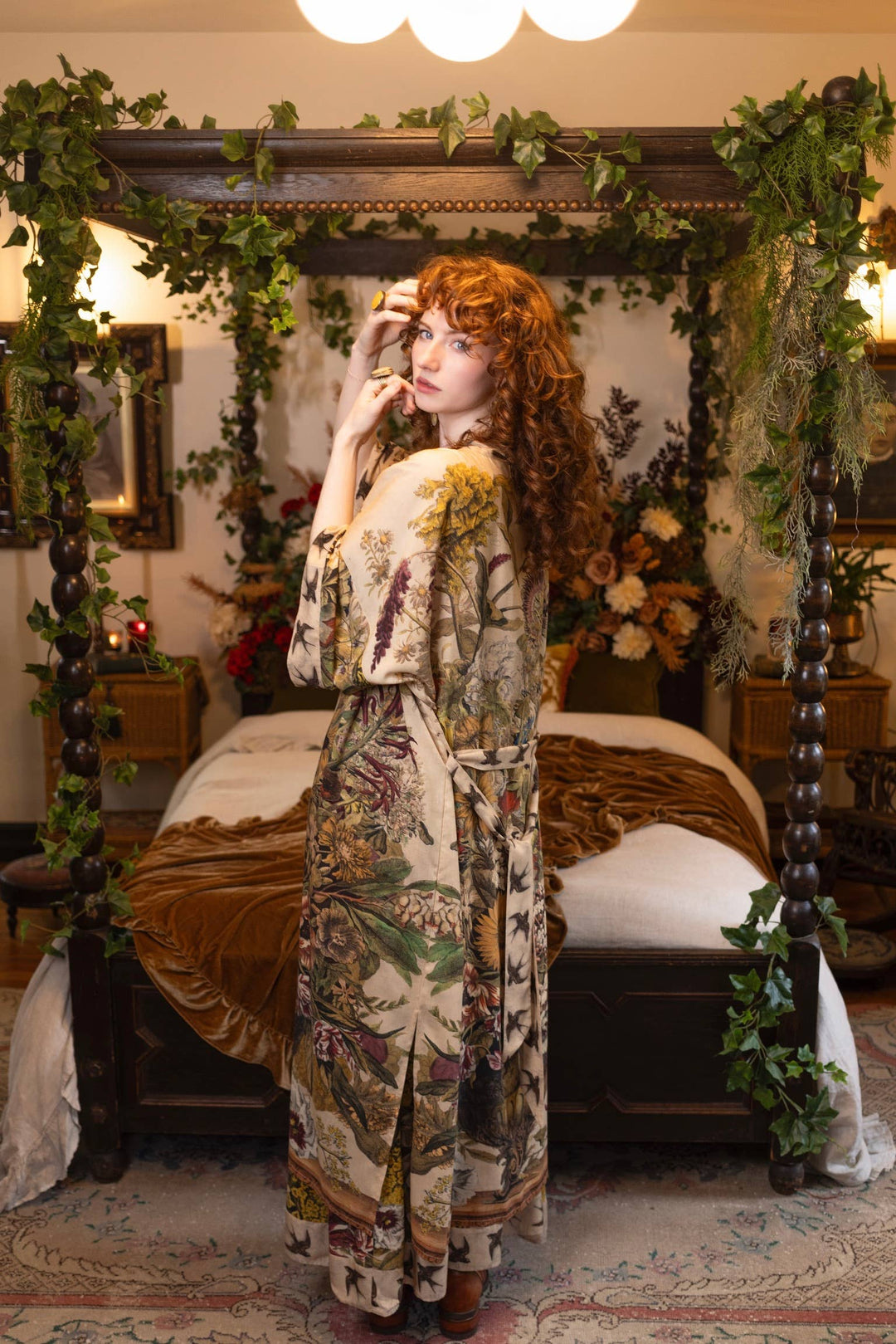 Golden Hour Opera Duster Kimono Robe w/  Floral Print