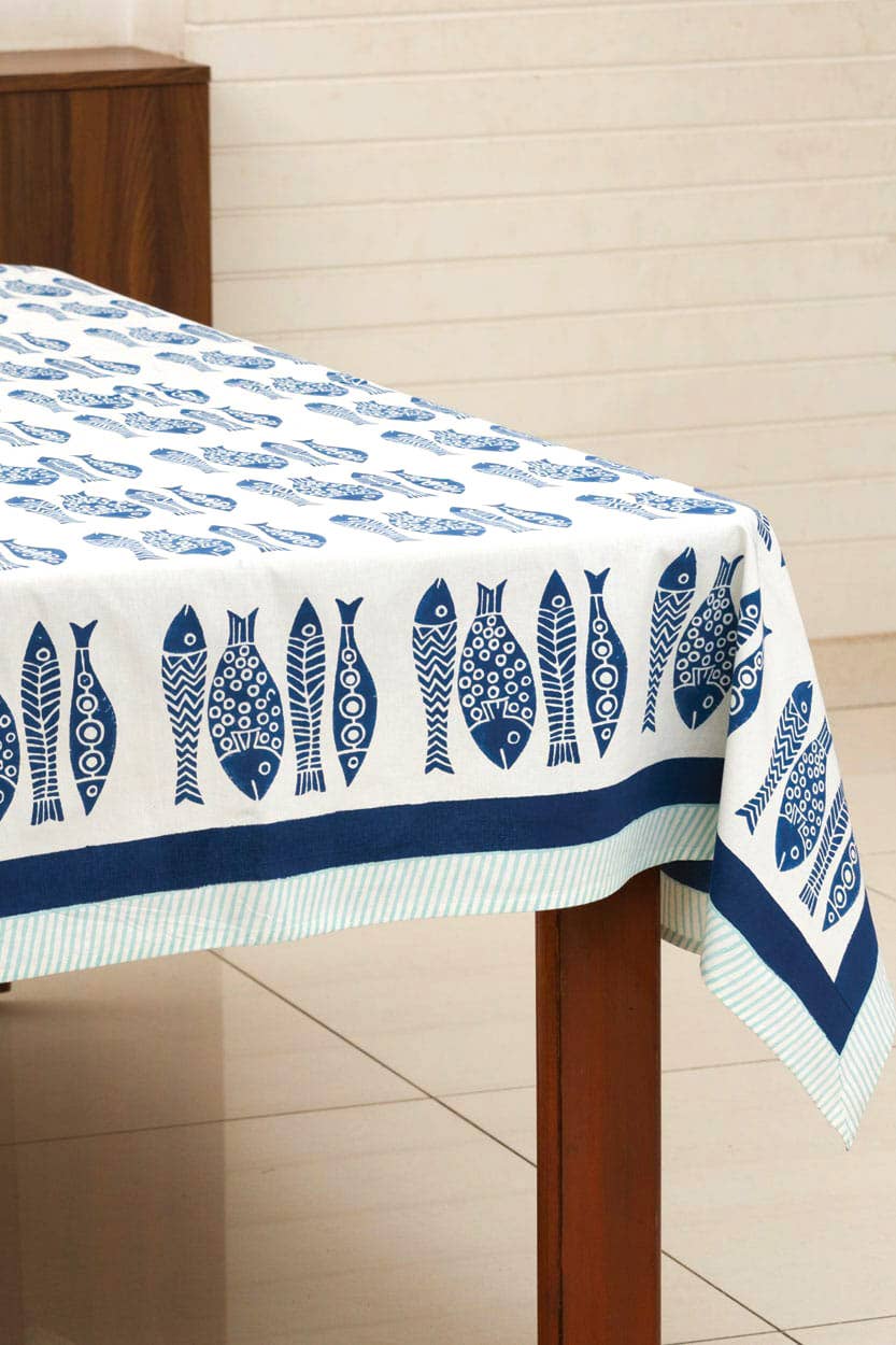 Fish Block Print Tablecloth