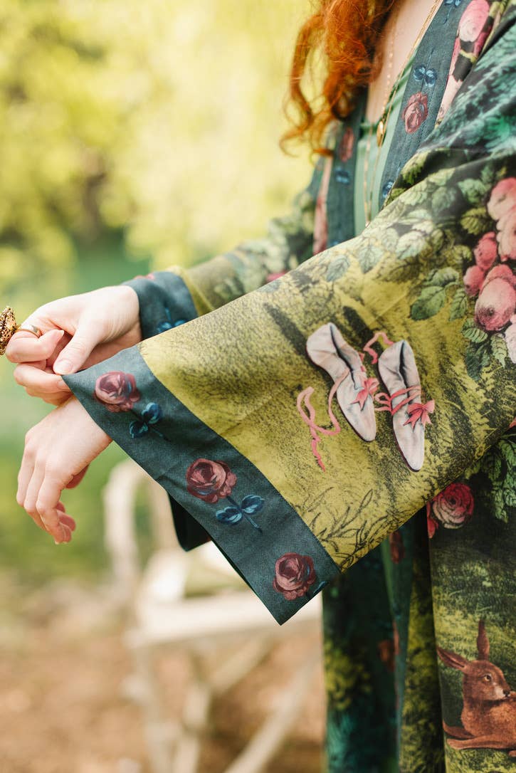 The Daydreamer Matinée Duster Kimono w/ Roses & Rabbits