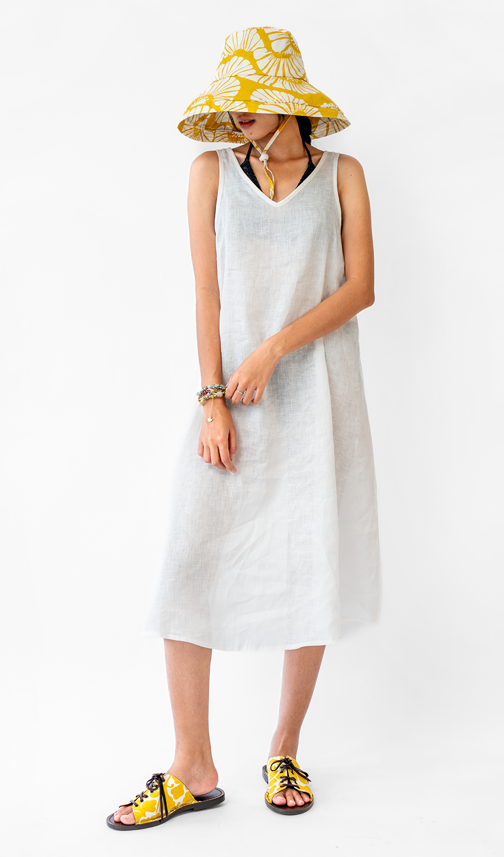 Semi-Swing Dress French White Linen - Bali