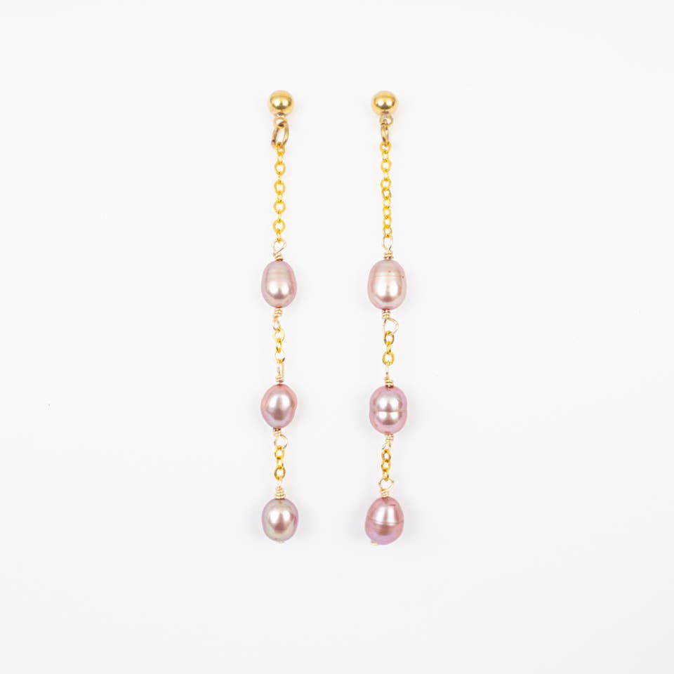 Pink Pearl Strand Earrings - Guatemala