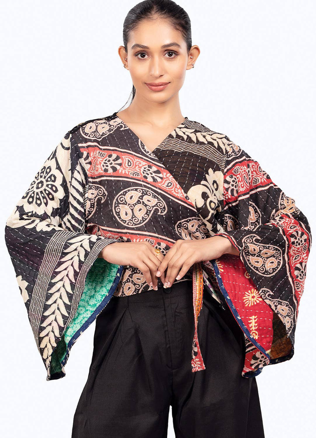 Reversible Black Kantha Butterfly Top