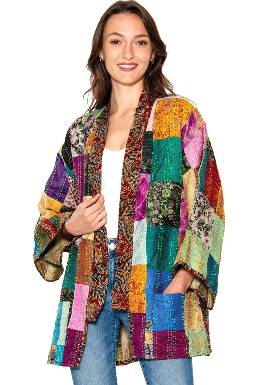Reversible Kantha Silk Kimono Jacket