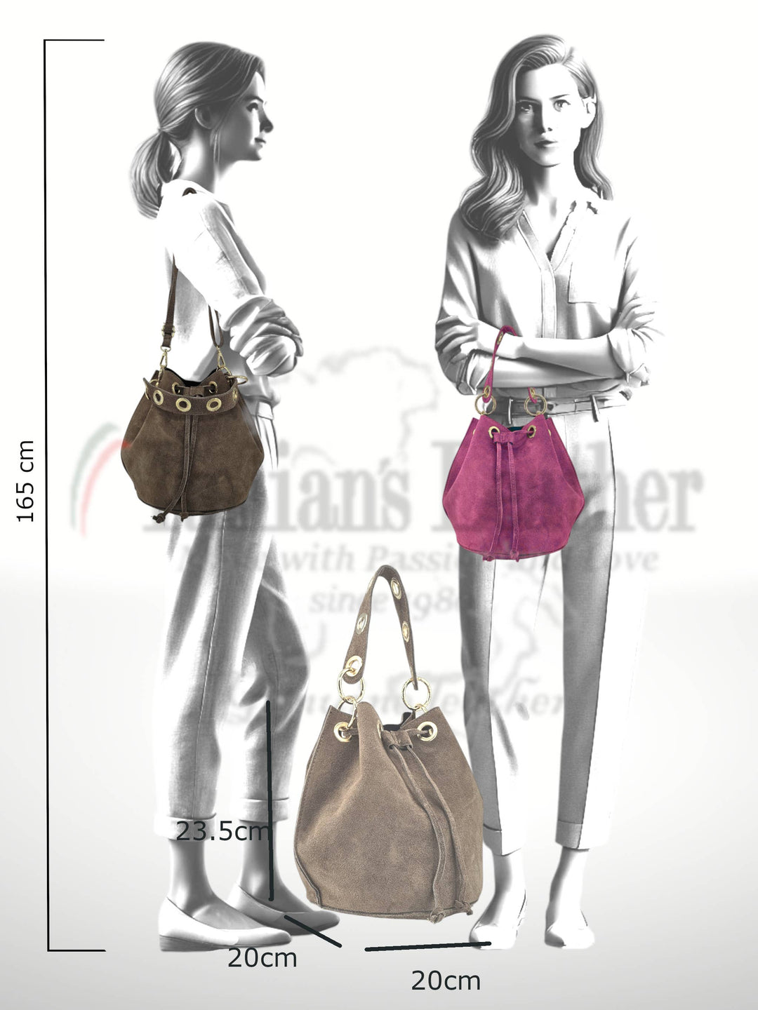 Arlecchino Suede Leather Bucket Bag - Italy