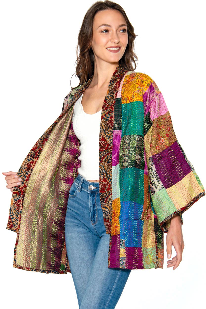 Reversible Kantha Silk Kimono Jacket