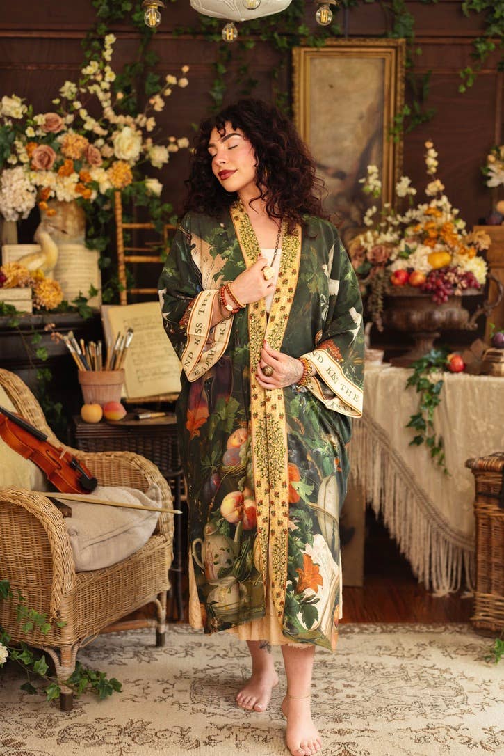 Labour of Love Opera Duster Kimono Robe w/ Florals & Violin