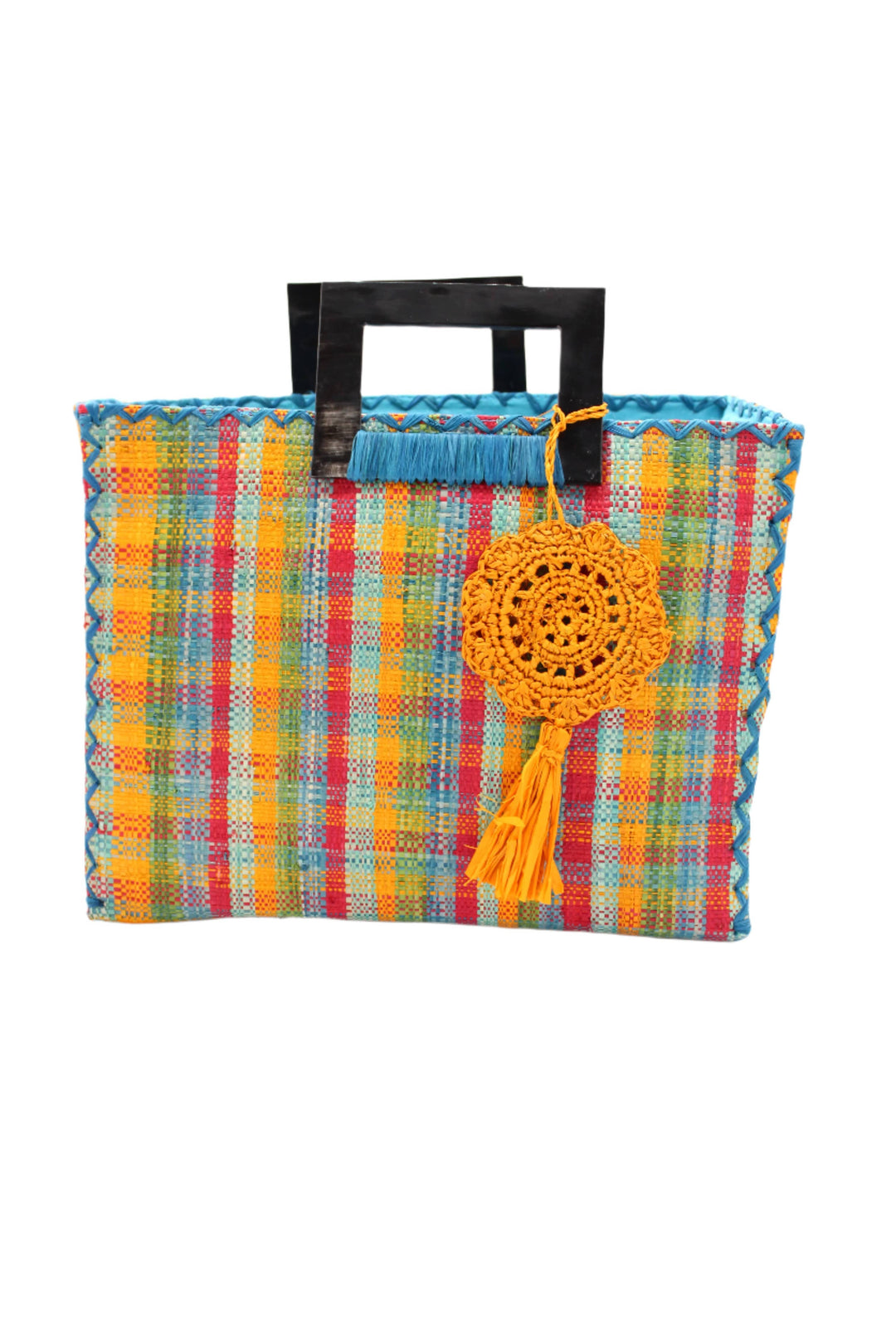 Stevie Square Straw Handbag with Horn Handles