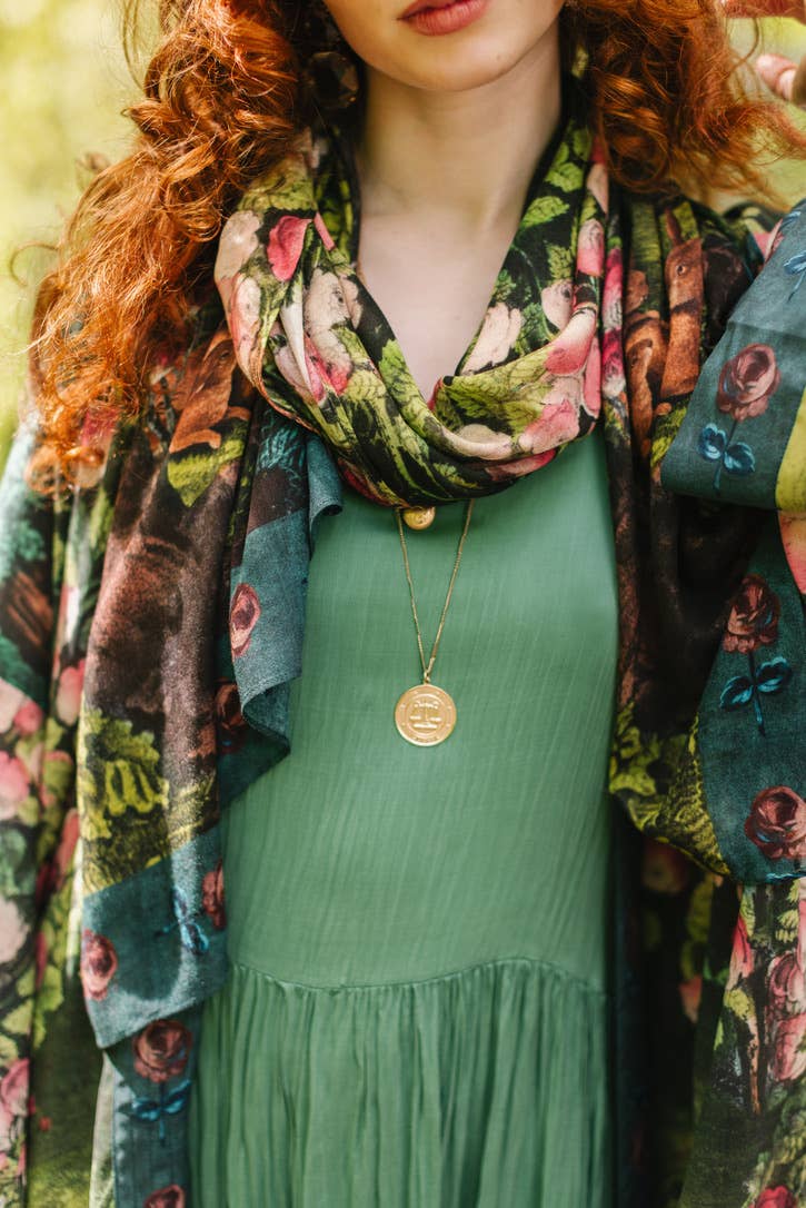 The Daydreamer Scarf with Sleeping Beauty, Roses & Rabbits