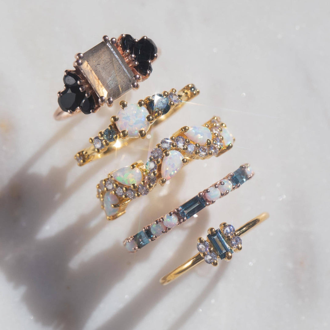 Rose Gold London Blue Topaz & Opal Midnight Crossing Band - Bali