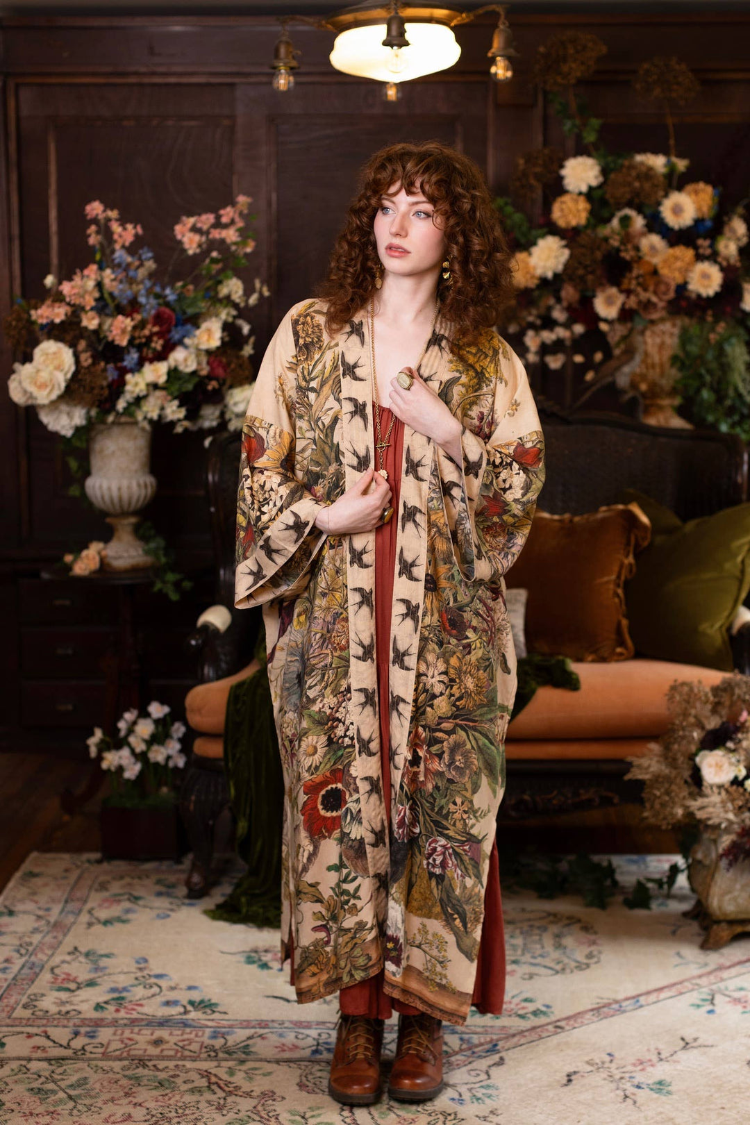 Golden Hour Opera Duster Kimono Robe w/  Floral Print