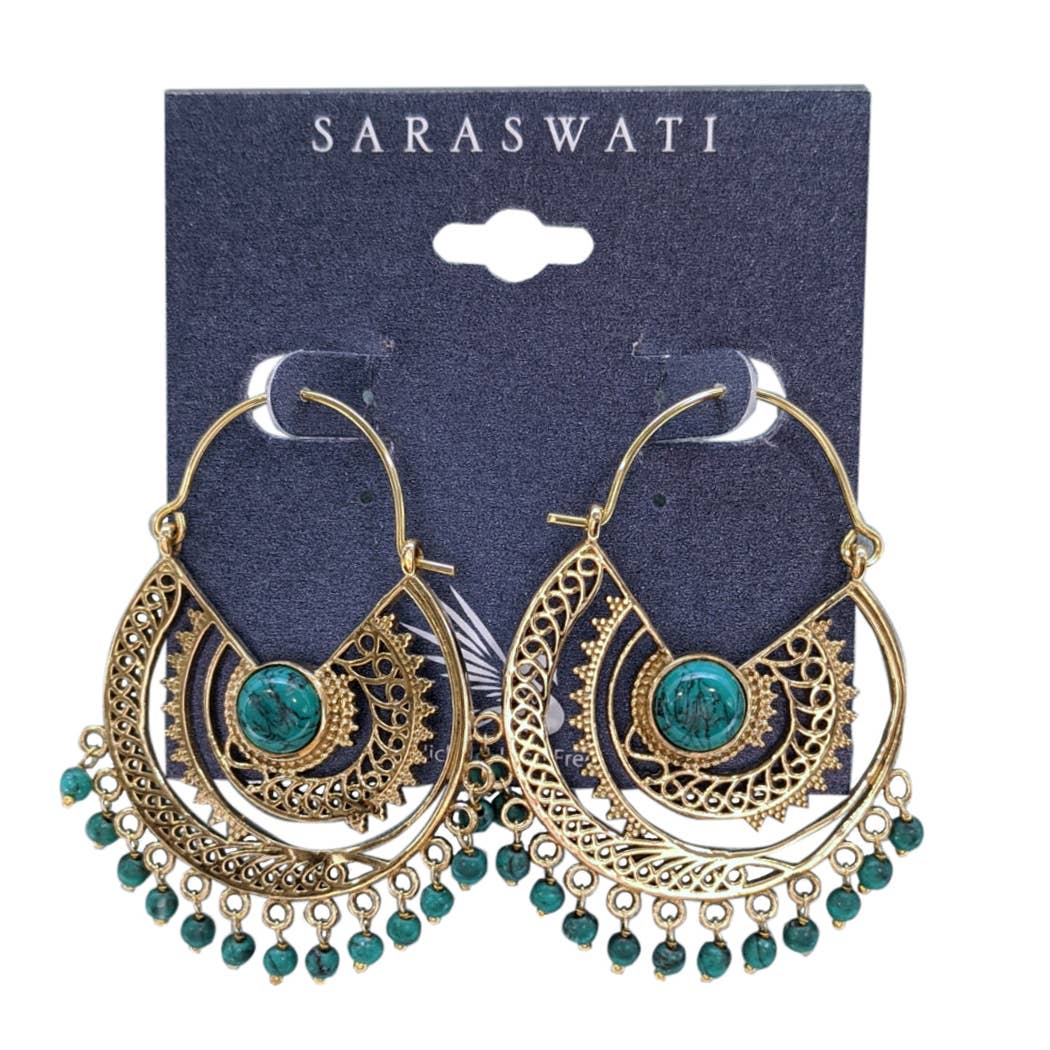 Grenoble Turquoise Brass Hoop Earrings