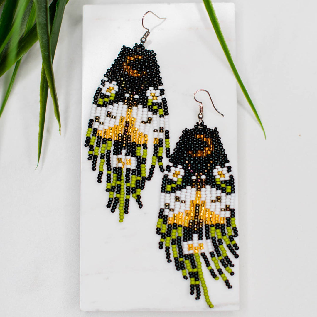 Gold Moonlight Moth Fringe Earrings - Guatemala