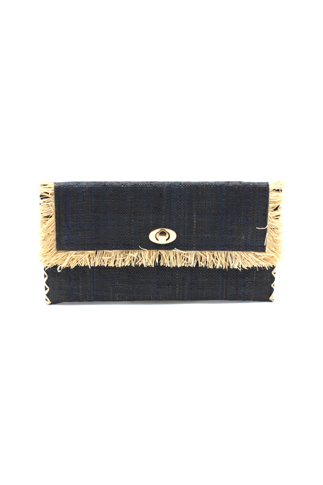 Sophie Raffia Straw Envelope Clutch Purse with Raw Fringe