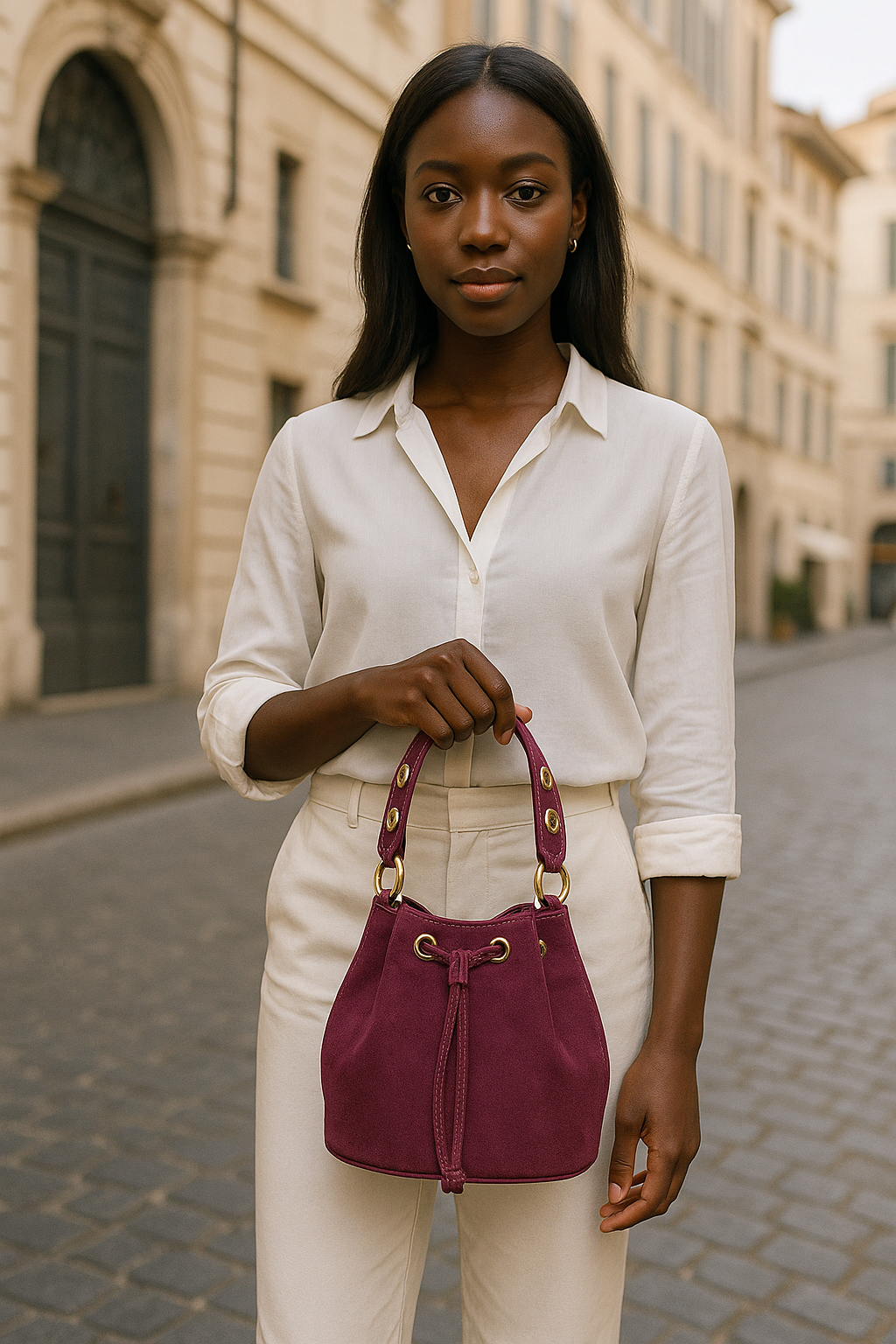 Arlecchino Suede Leather Bucket Bag - Italy