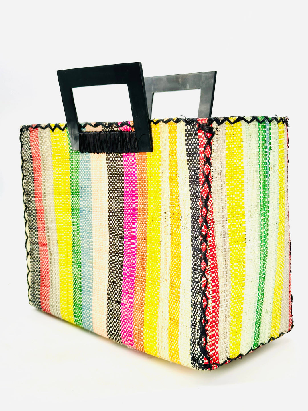 Stevie Square Straw Handbag with Horn Handles