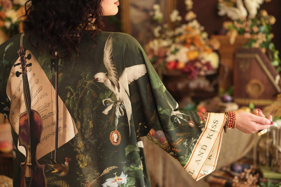 Labour of Love Matineé (mid length) Duster w/ Florals & Violin