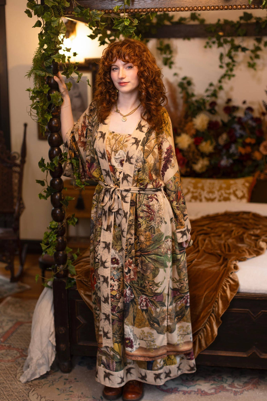 Golden Hour Opera Duster Kimono Robe w/  Floral Print